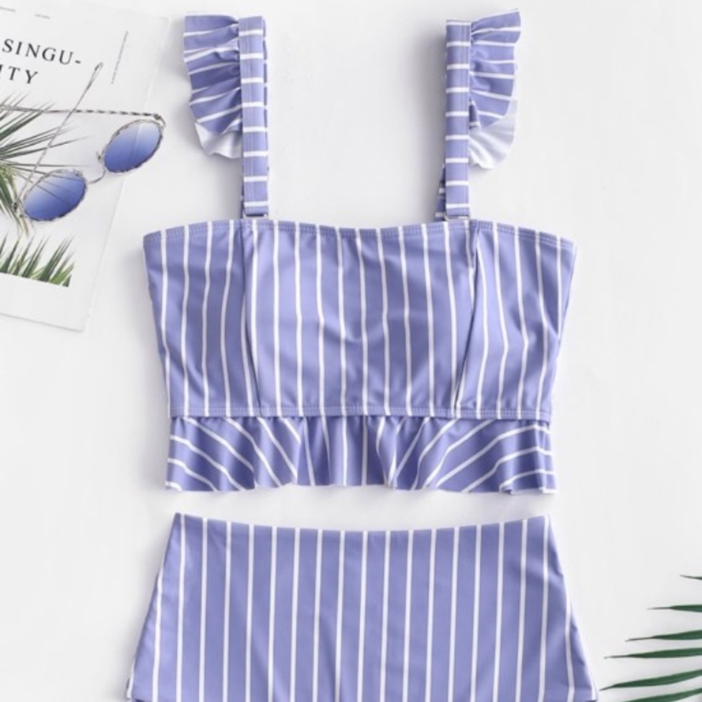 NEW Periwinkle striped tankini size small